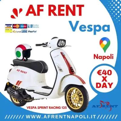 Rent Vespa Naples Airport- Sprint Racing 125 . Premium sporty scooter hire for €40 per day near Naples Station by AF Rental.