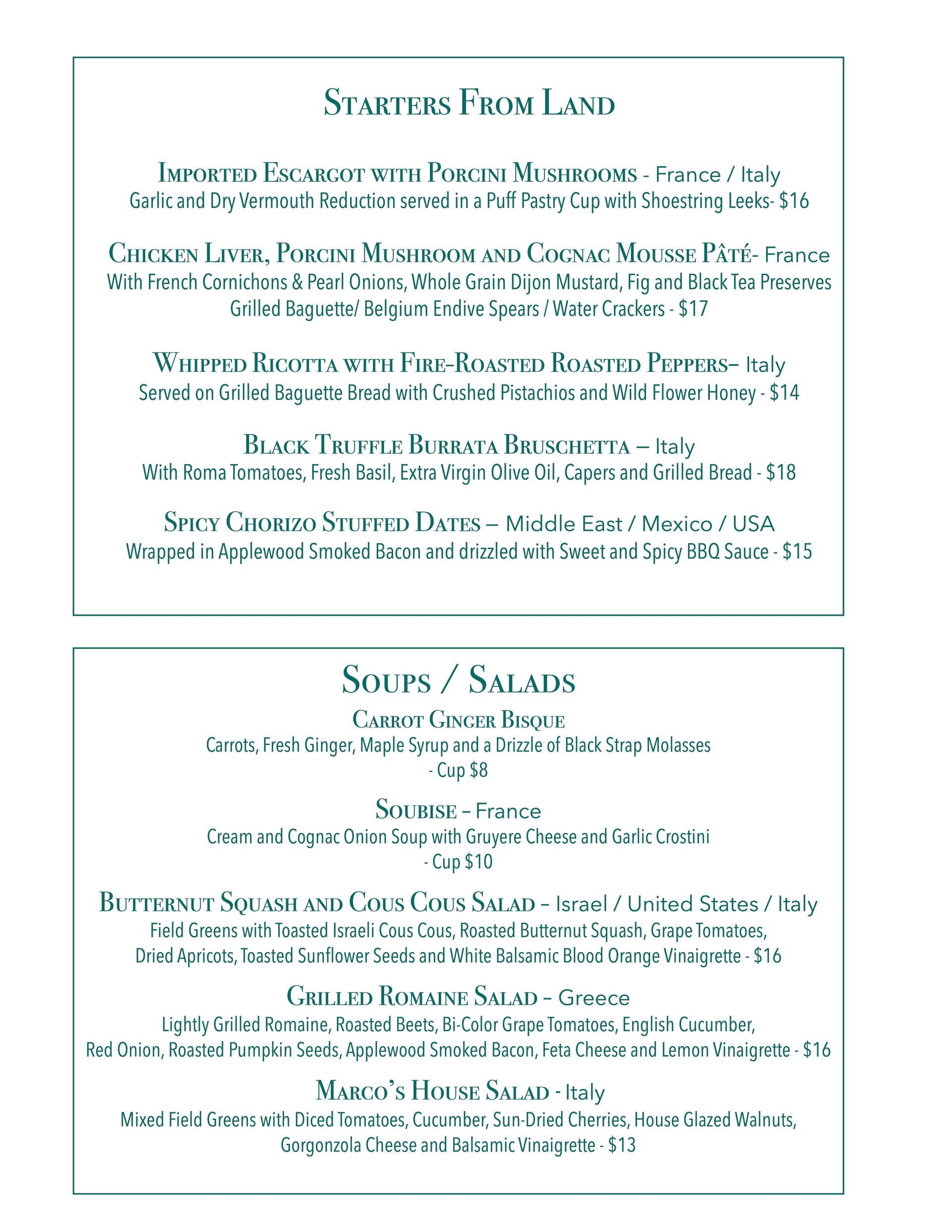 A menu for a restaurant with a lot of text on it.