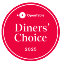 OpenTable Diners' Choice 2025 badge, red circle with white text. Includes OpenTable logo at the top.