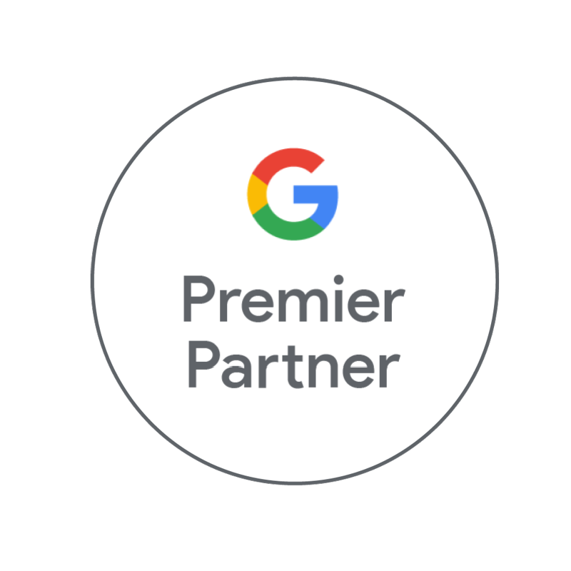 El logotipo de socio Premier de Google está en un círculo sobre un fondo blanco.