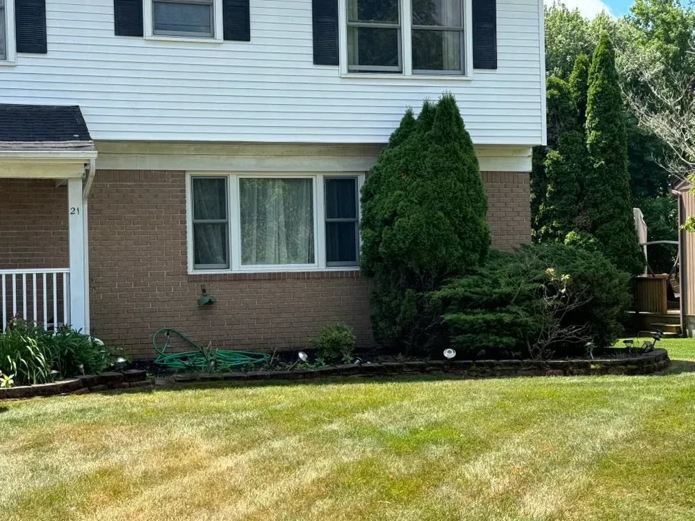 A house with a lush green lawn in front of it.