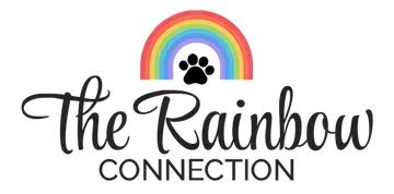 Logo: rainbow over paw print with 