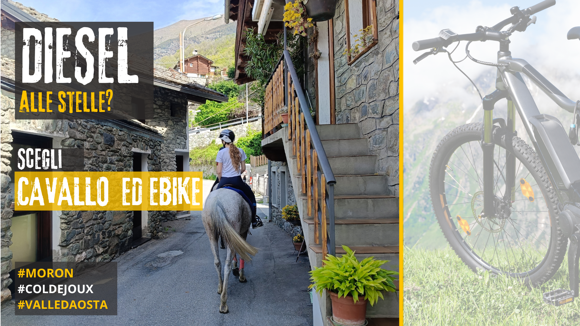 Passeggiata a cavallo a Moron Saint-Vincent Valle d’Aosta con grafica Diesel alle stelle scegli cava