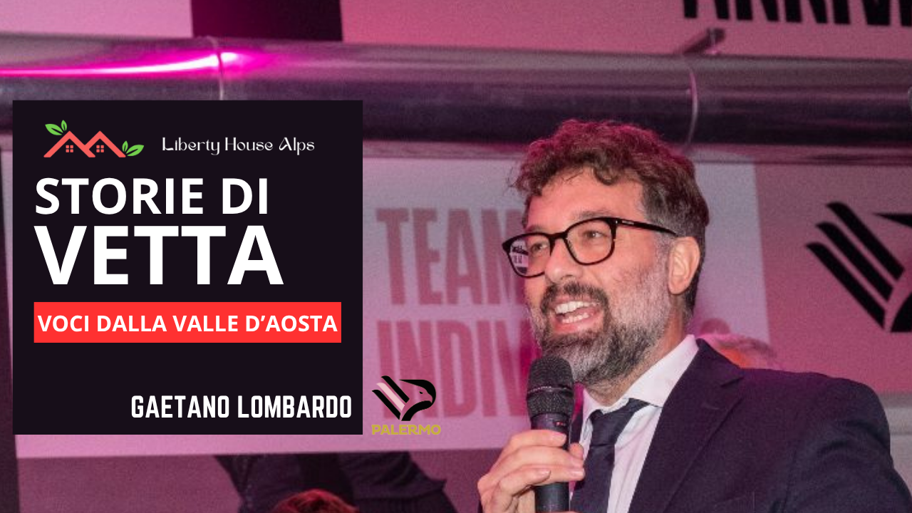 Gaetano Lombardo durante un evento ufficiale del Palermo F.C., con grafiche 'Storie di Vetta – Voci