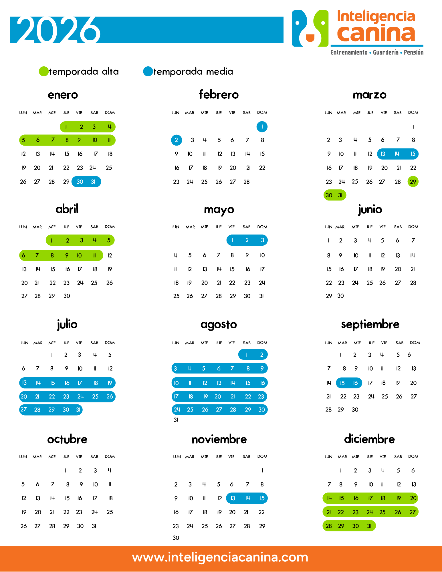 Calendario 2026 Inteligencia Canina