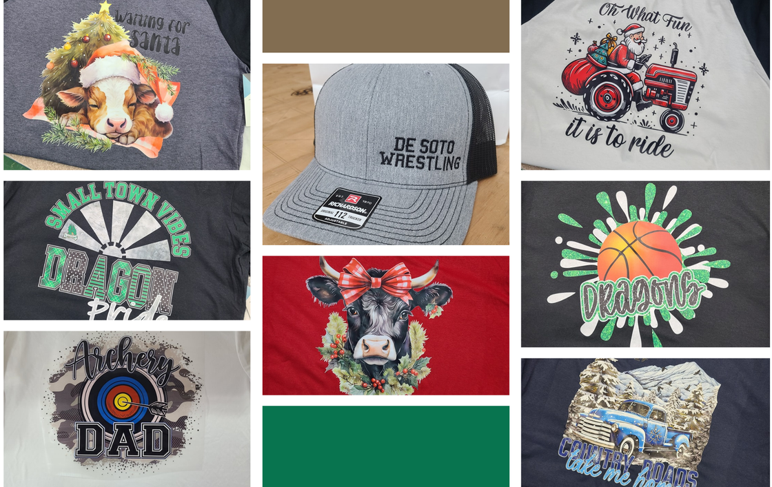 There are many different types of shirts and hats in this collage.