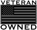 A veteran owned logo with an american flag on a white background.