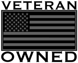 A veteran owned logo with an american flag on a white background.