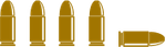 A row of bullets of different sizes on a white background.