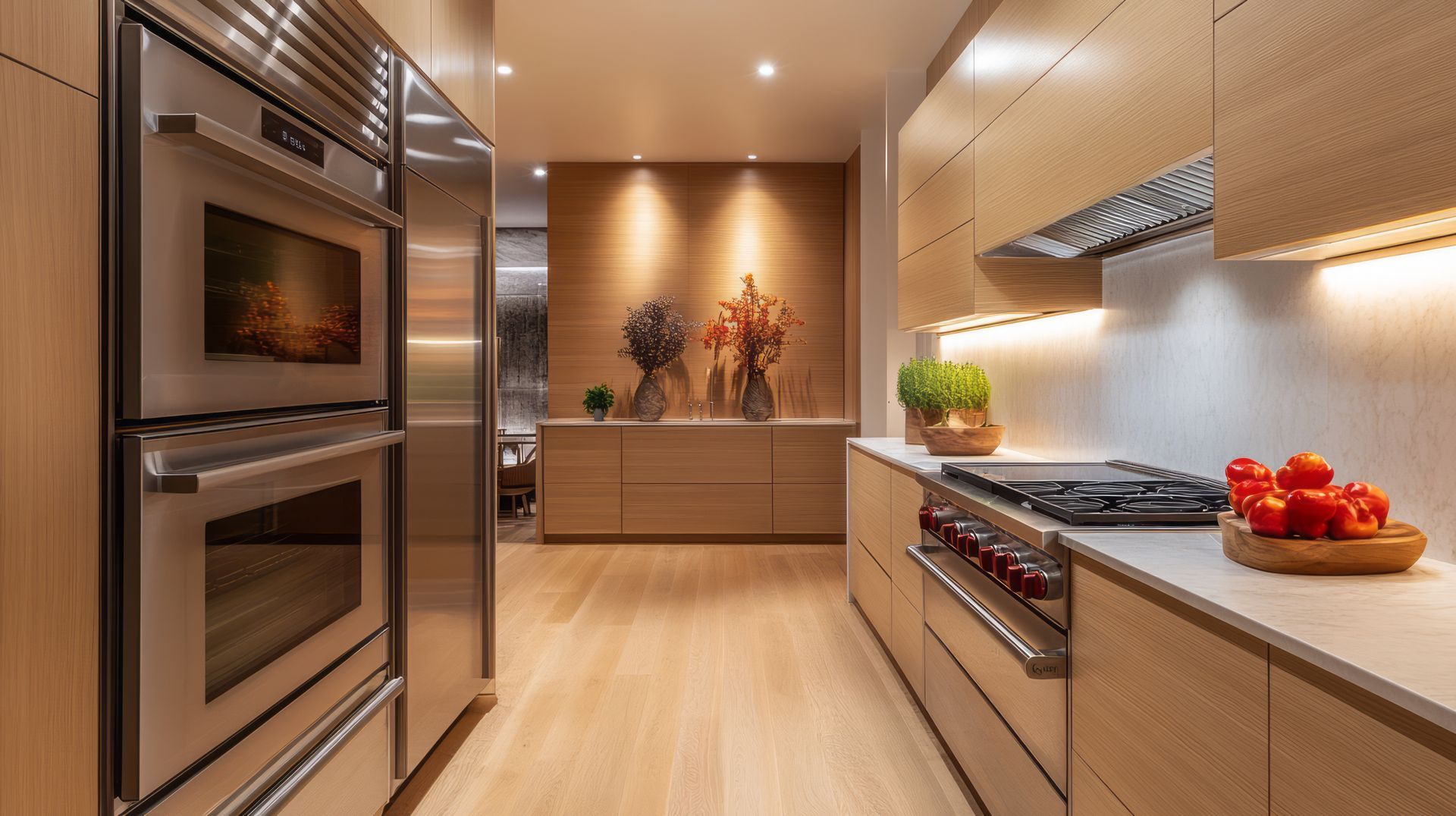 Person repairing a dishwasher, holding circuit board. Cabinet and counter in the background.
