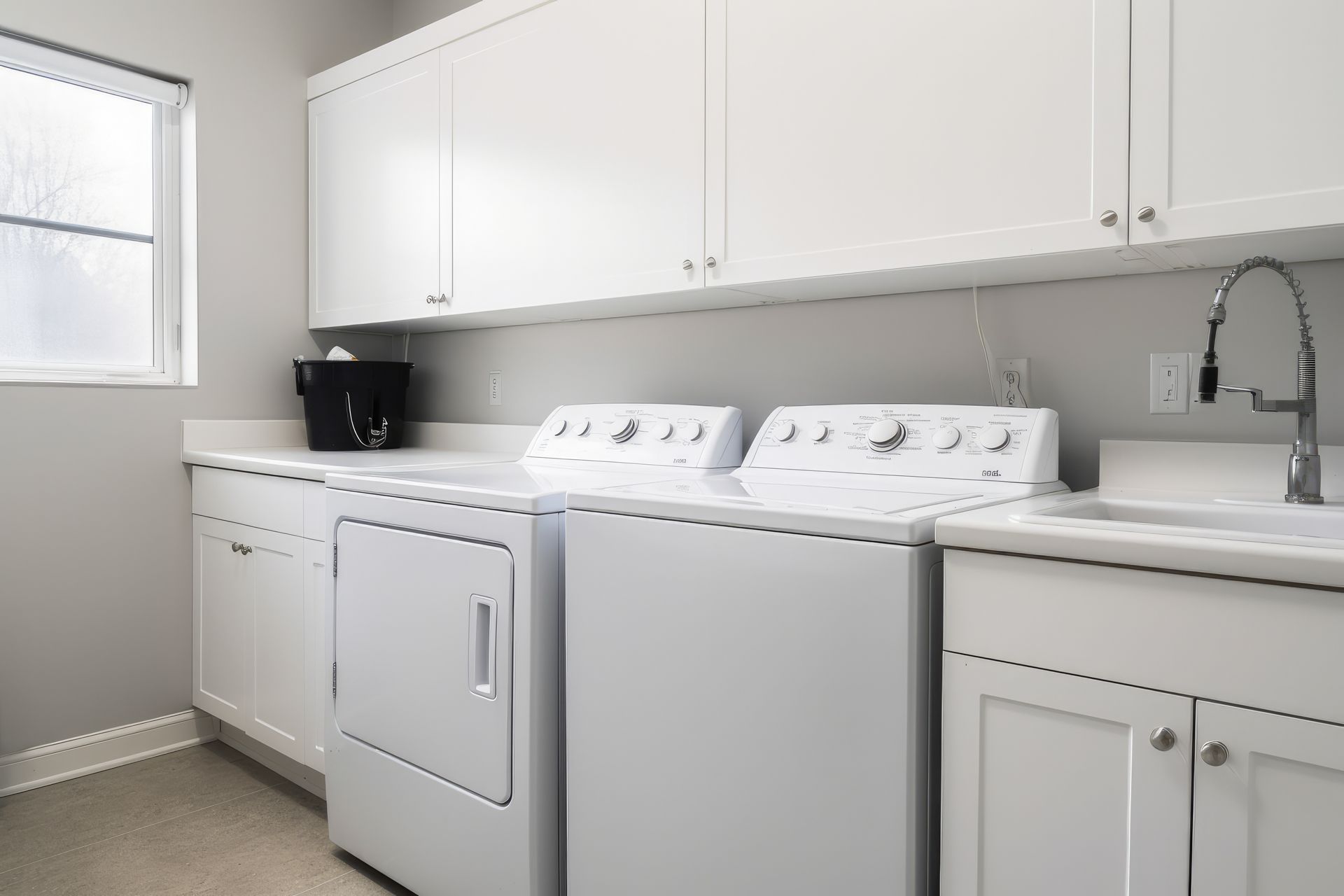 White washing machine in a kitchen setting.