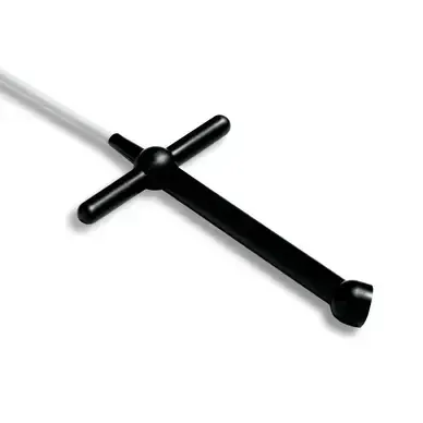 A black cross with a white handle on a white background.
