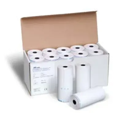 A box filled with rolls of thermal paper