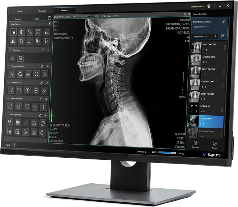 A computer monitor with a picture of a skull on it.