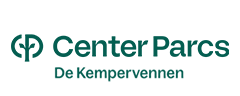 Het Center Parcs-logo met groene tekst en icoon, met daaronder de tekst 