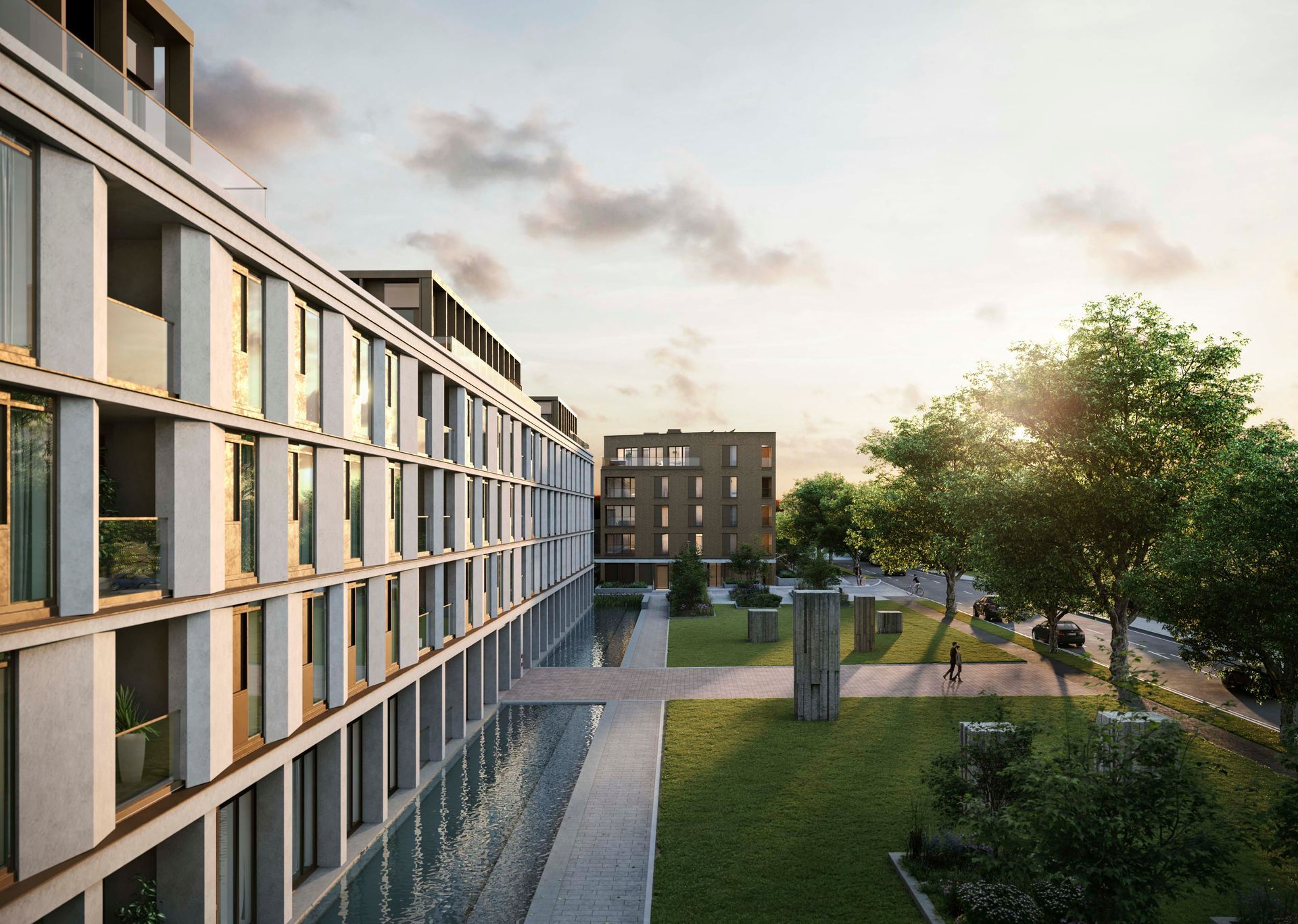 An artist 's impression of a large apartment building at Walton Court.
