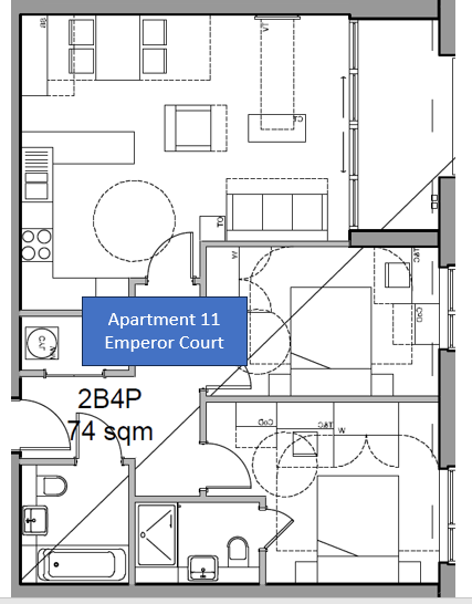 A black and white floor plan of apartment 11 emperor court