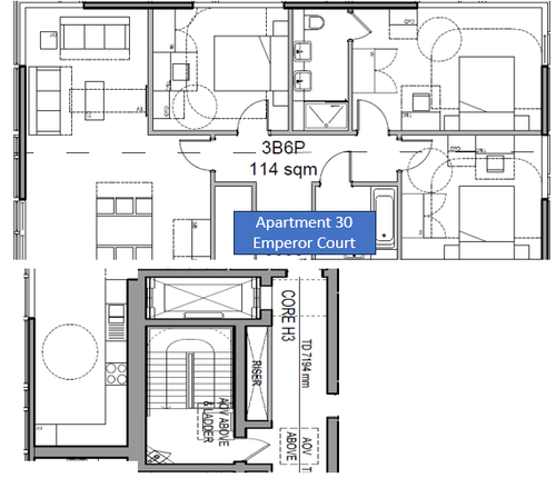 A black and white floor plan of an apartment in emperor court.