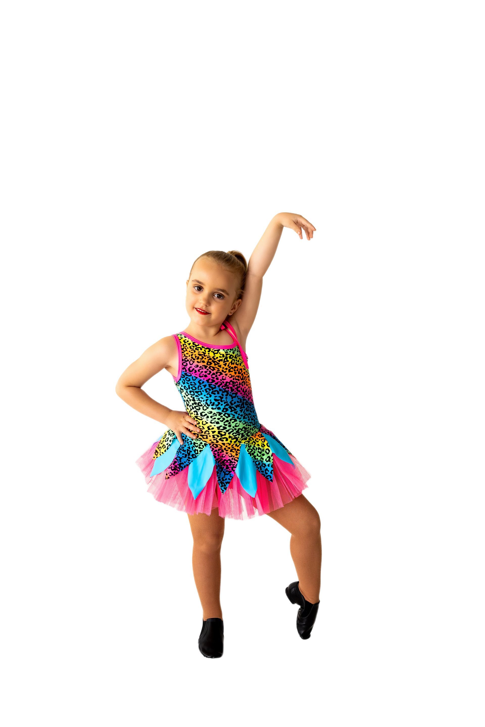 Girl in Colourful Dance Costume, Arms Raised, Poised to Dance — iDance Performance Co In Medowie, NSW