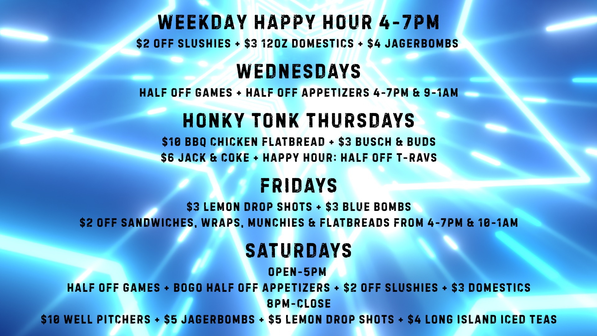 Weekly happy hour and daily deals at Silverball Columbia, MO.