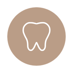 A tooth icon in a brown circle on a white background.