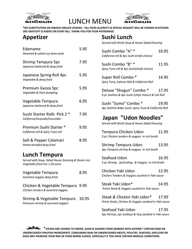 Shogun Lawrenceville Ga Lunch Menu Shogun Lawrenceville Ga Lunch Menu