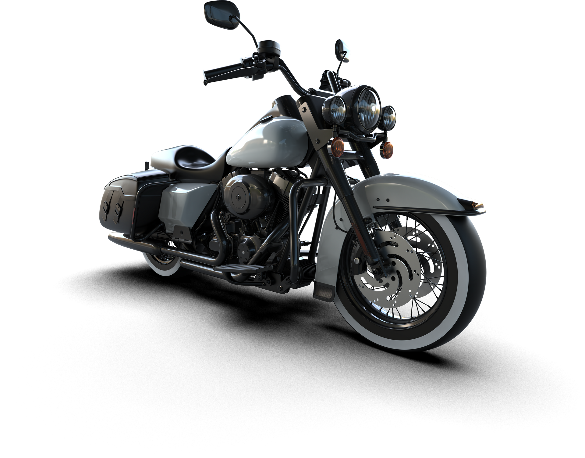 A harley davidson motorcycle is sitting on a white surface.