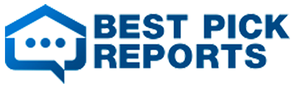 The logo for best pick reports has a house and a speech bubble.