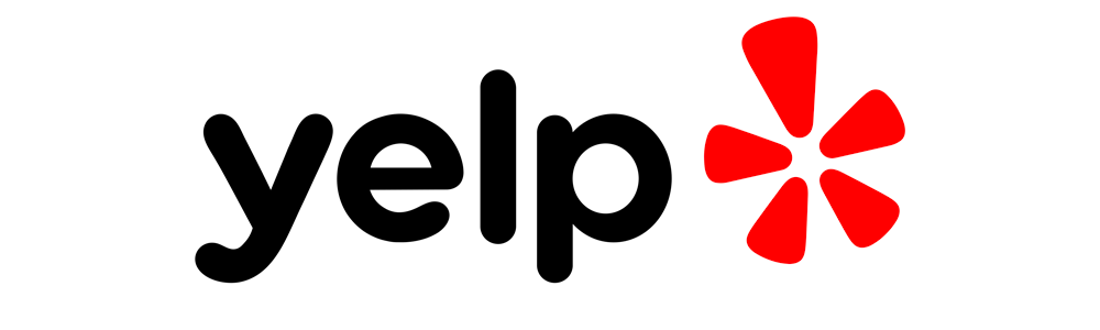 A yelp logo with a red star on a white background