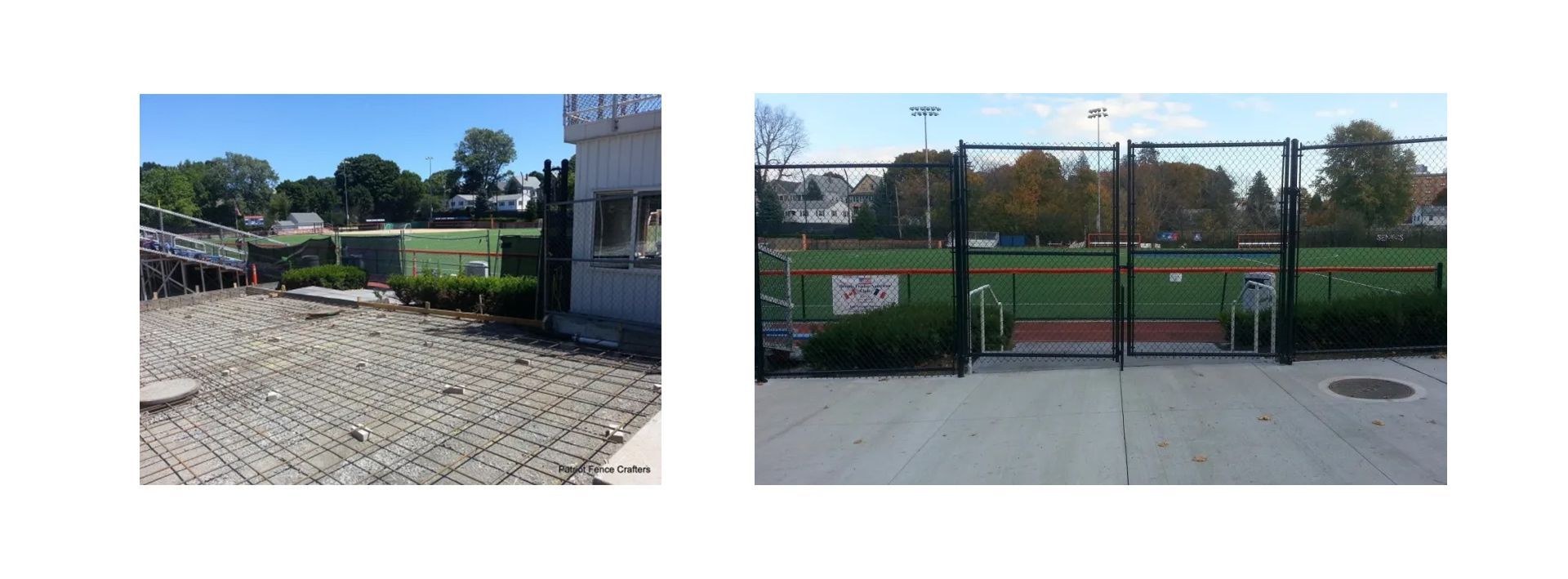 A before and after picture of a baseball field