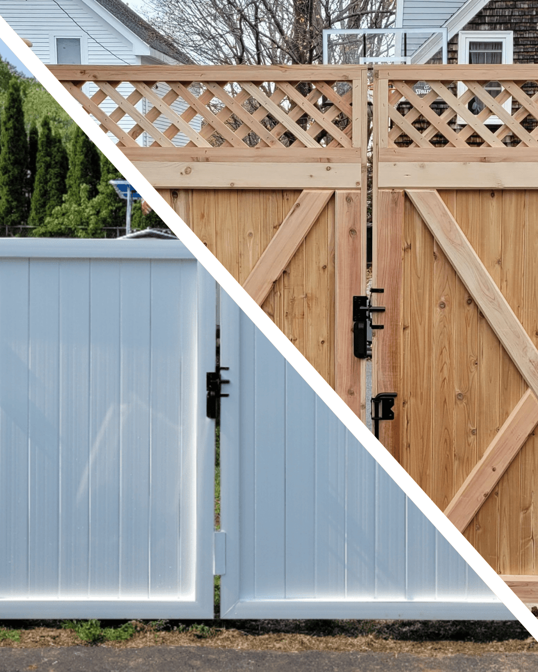 example of vinyl fence installation in boston vs wood fence installation in boston by Patriot Fence