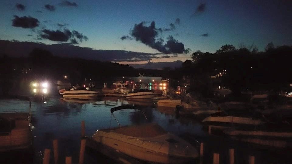 Night View of Boats Near Dockside — Mahopac, NY — Mahopac Marina