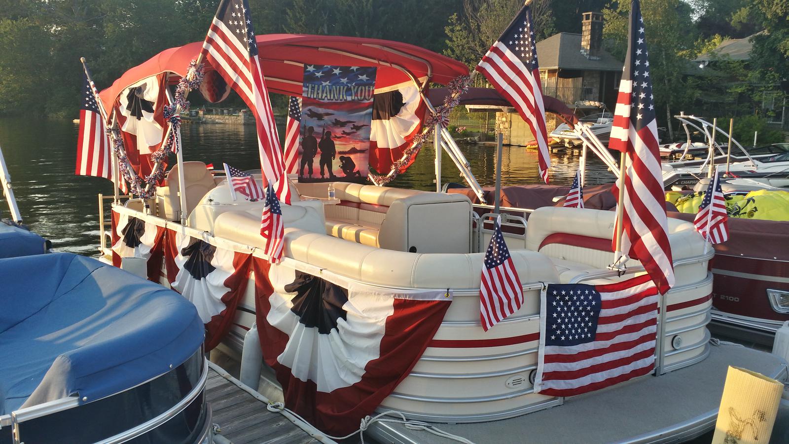 Boat with US Flags — Mahopac, NY — Mahopac Marina