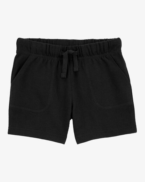 Pantalón corto negro con cordón y dos bolsillos delanteros.