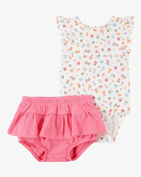 Conjunto dos piezas Carter´s - Body floral y cubre pañal rosa