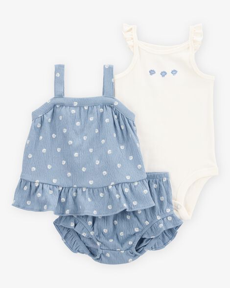 Conjunto de tres piezas con estampado de conchas - Azul/Blanco Carter´s