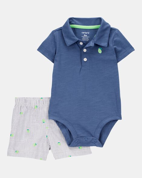 Conjunto de dos piezas body polo y short a rayas  Cater´s - Azul marino