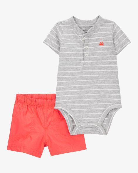 Conjunto de dos piezas - Body a rayas y pantalón corto Carter´s - Gris/Naranja