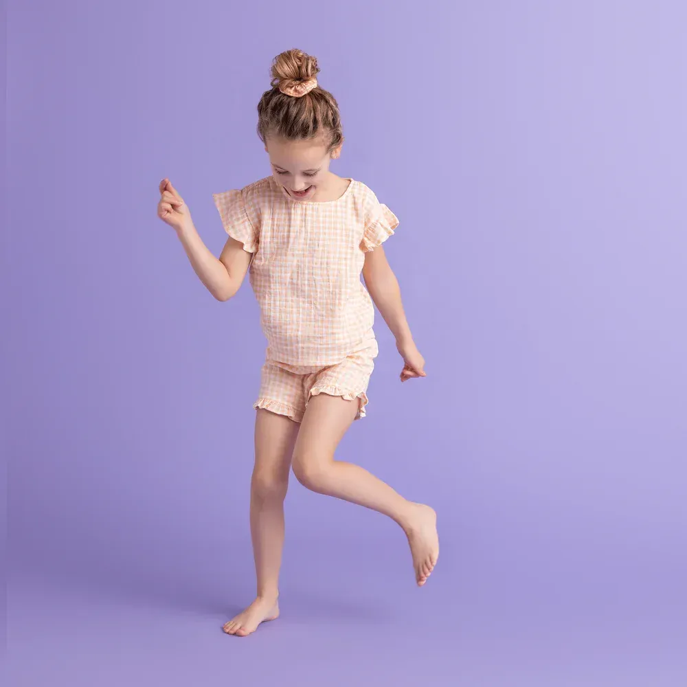 Ropa de playa Niñas - Muselina - Naranja/Blanco - Sunset Grid