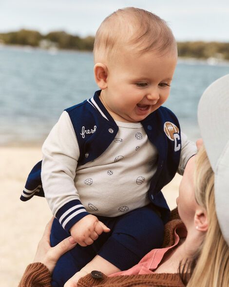 Conjunto de tres piezas - Chaqueta universitaria para bebes Carter´s - Azul marino/Marfil