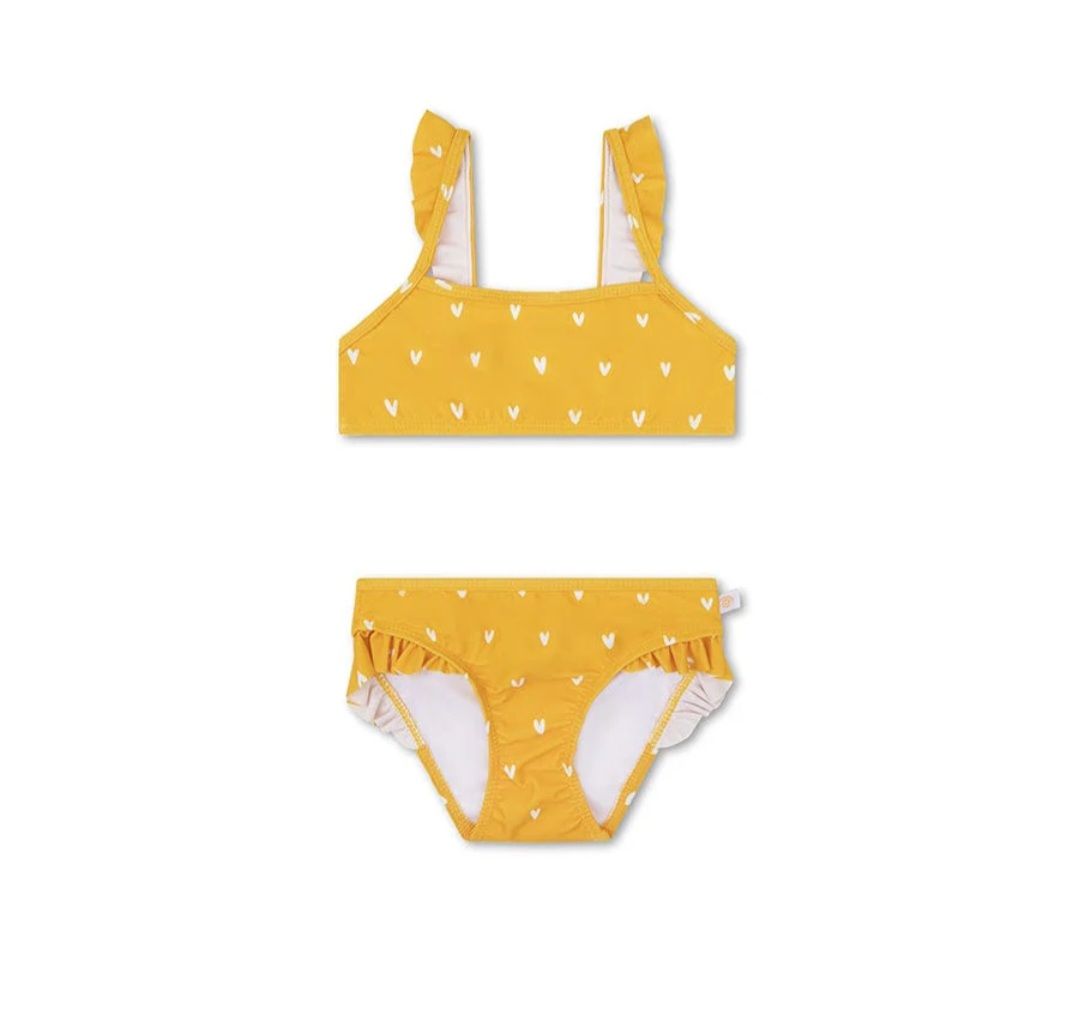 Bikini Naranja con volado y corazones