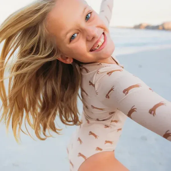 Bañador UV Niña con Mangas - Marrón - Leopardo