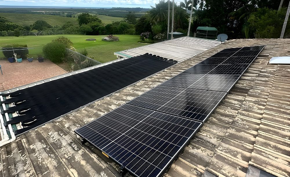 Solar Panels and Pool Heater Installed on a Roof — Grand Casa Electrical Solar & Batteries In Wollongbar, NSW