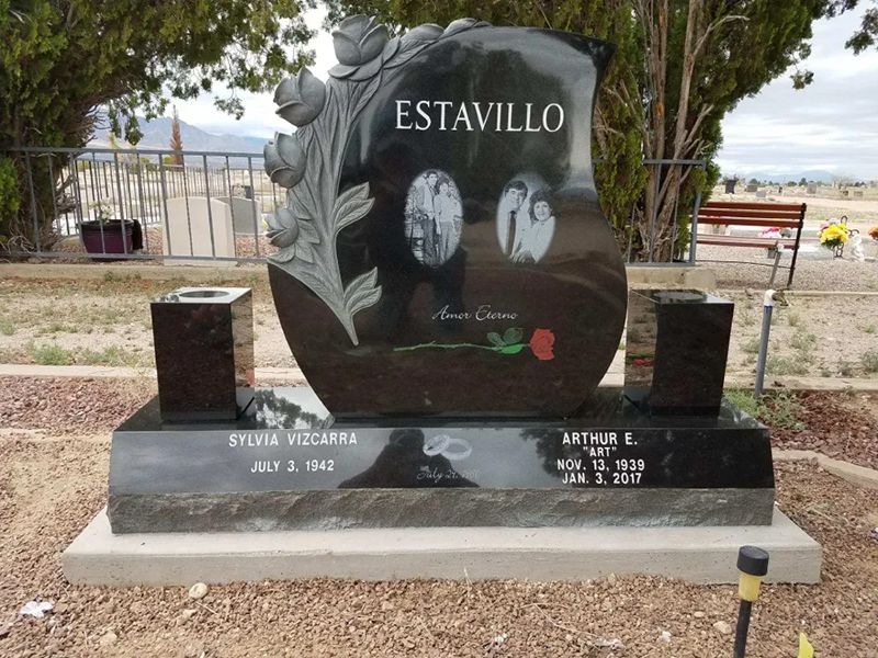 Upright headstone rose carving