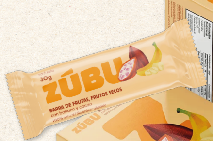 Barra de frutas y frutos secos de banano y cacao 30g