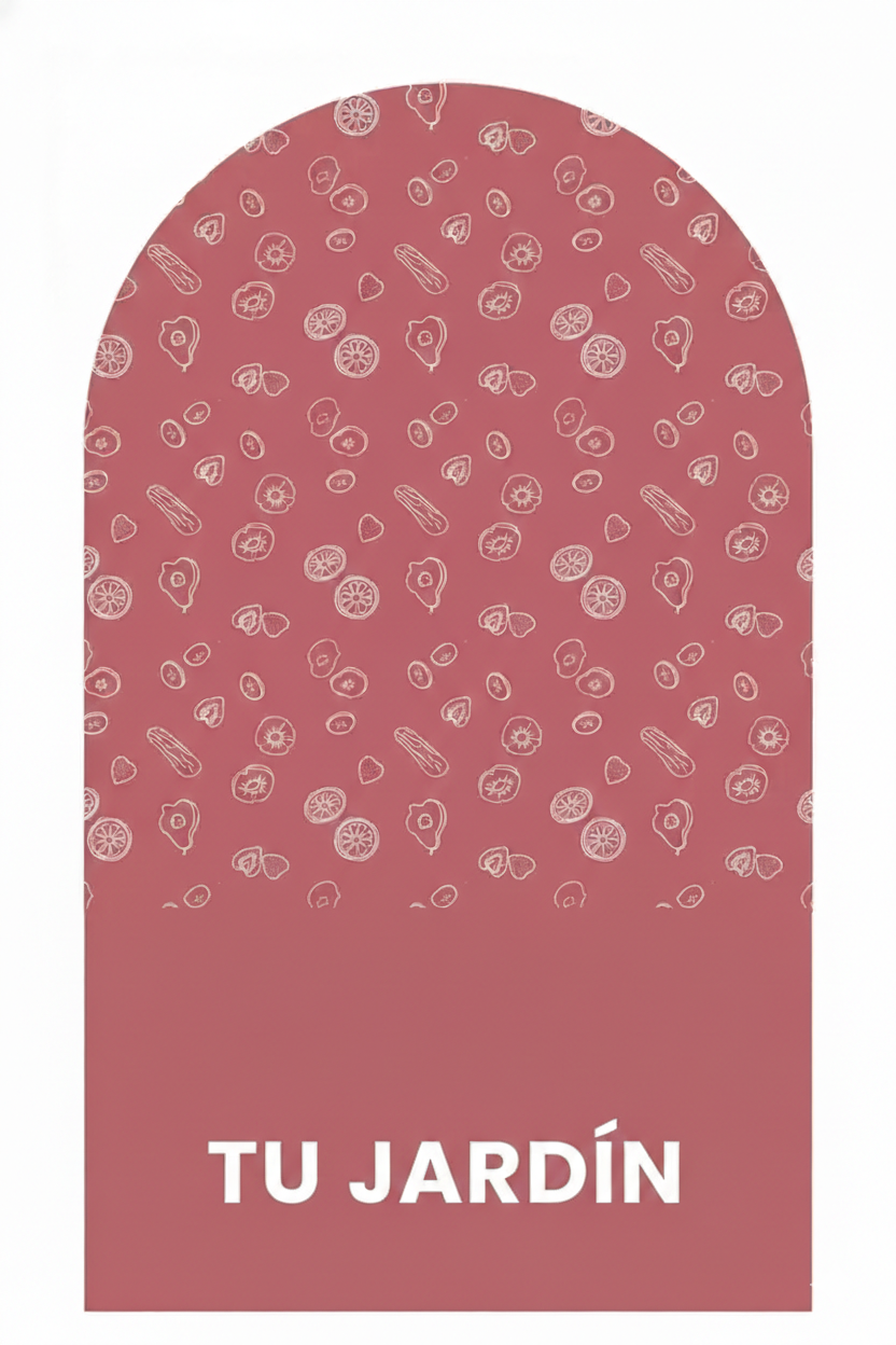 Etiqueta: “FRUTOS SECOS” con estampado de frutos secos.