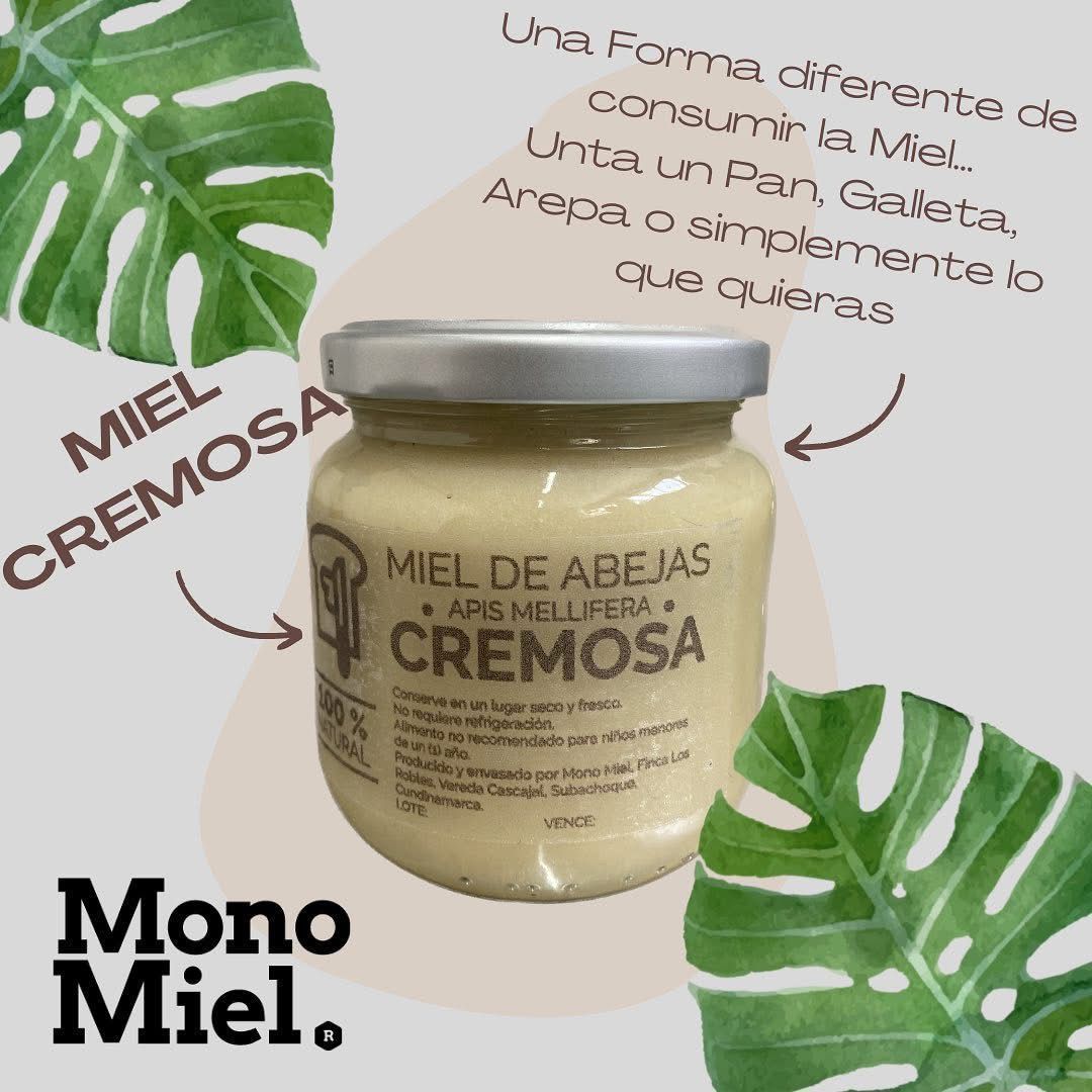 Tarro de miel cremosa con el texto 