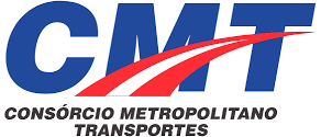 Um logotipo azul e vermelho para cmt consorcio metropolitano transportes