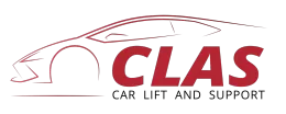 Clas logo med rød illustreret bil