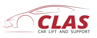 Clas logo med rød illustreret bil